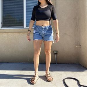 Vintage Black Mesh Quarter Sleeve Crop Top Size XS